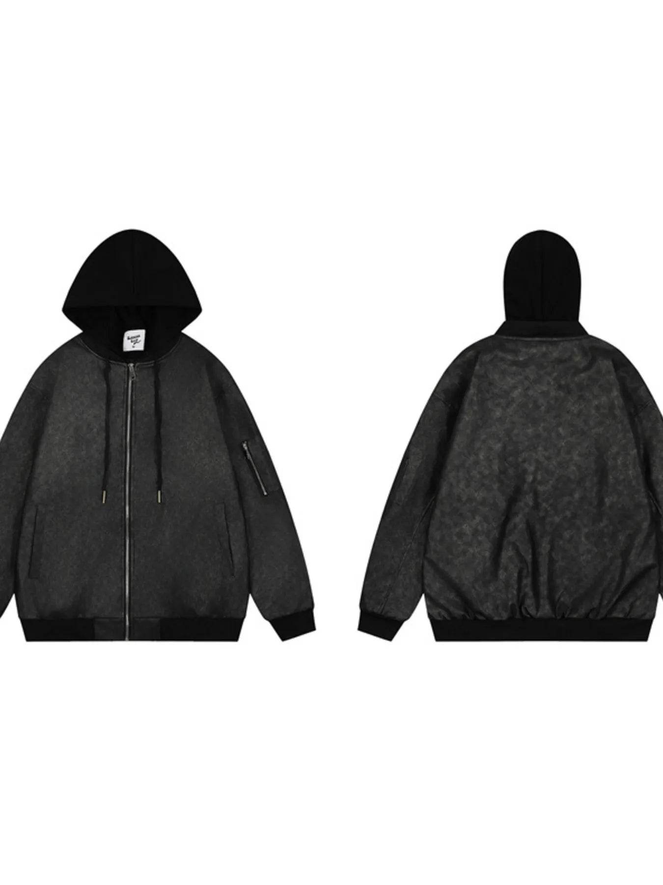 Men's Drawstring Washed Zip Up Hooded Jacket - Tredona LLC