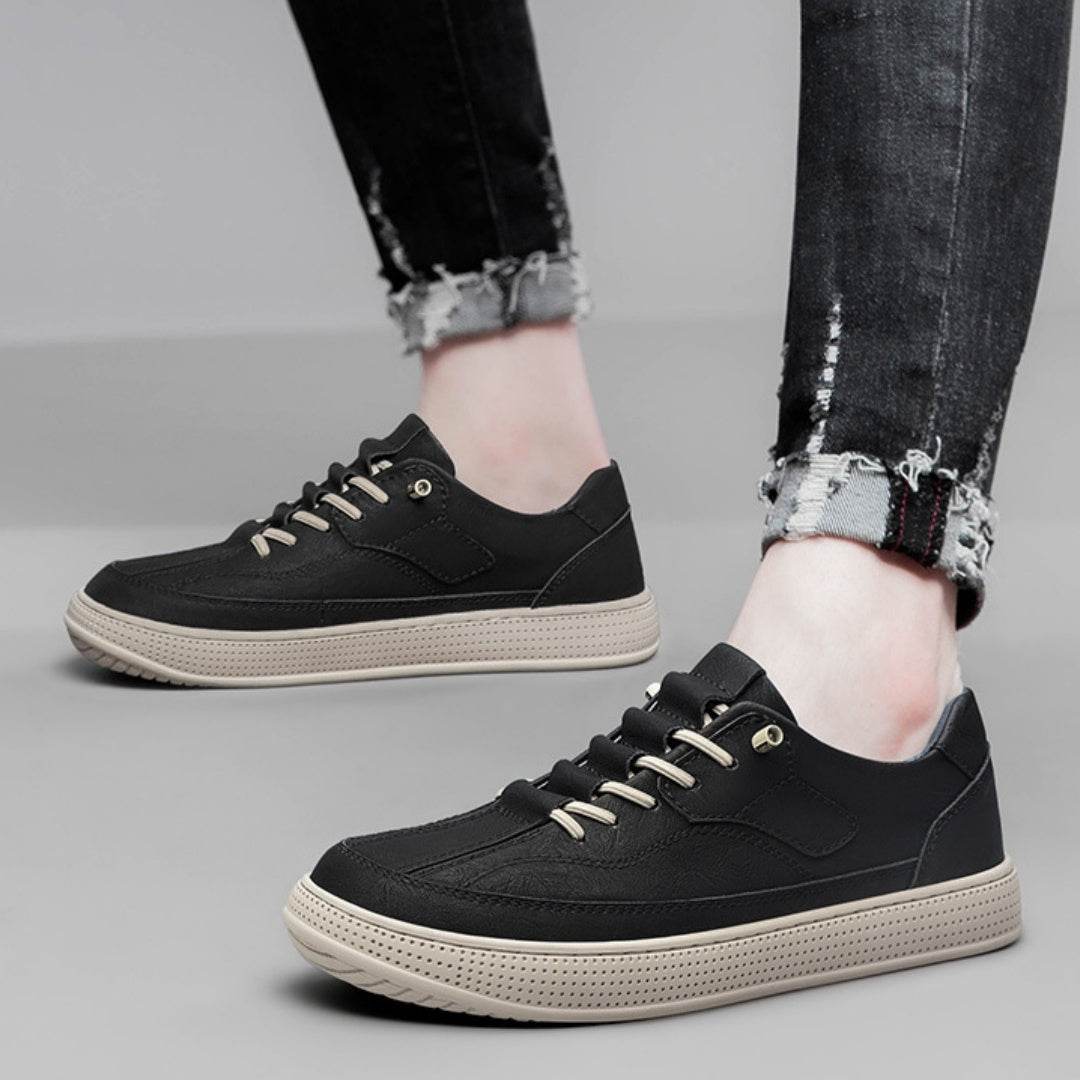 Men's Round Head Cowhide Surface Breathable Casual Skateboard Shoes - Tredona LLC