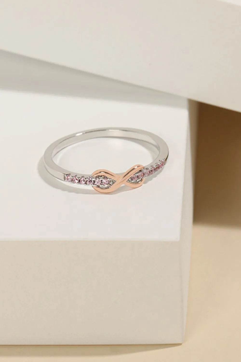 925 Sterling Silver Inlaid Zircon Infinity Symbol Ring - Tredona LLC