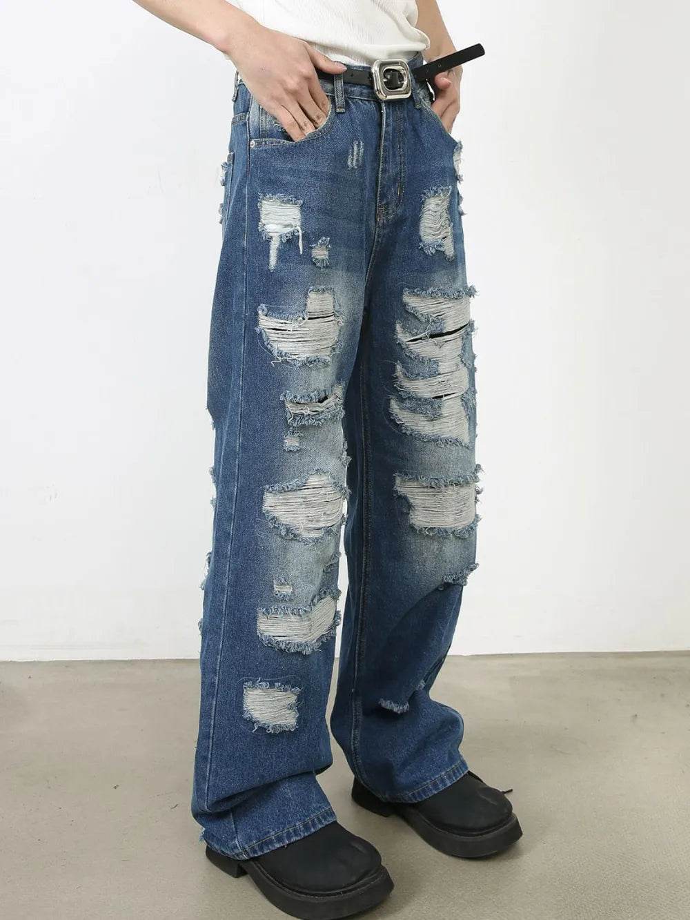 Men's Distressed Jeans with Pockets - Tredona LLC