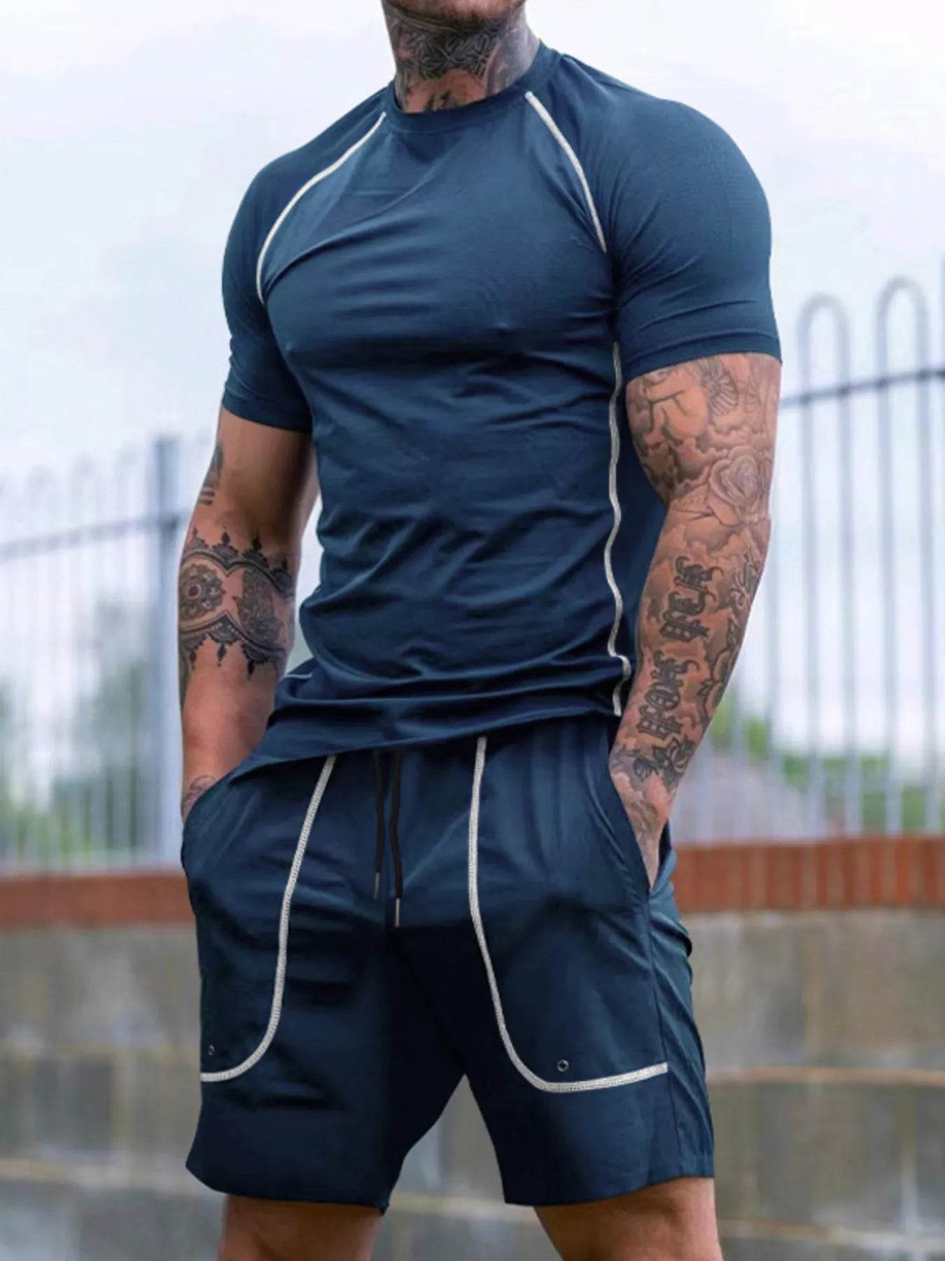 Men's Full Size Round Neck Short Sleeve T-Shirt and Shorts Set Plus Size - Tredona LLC