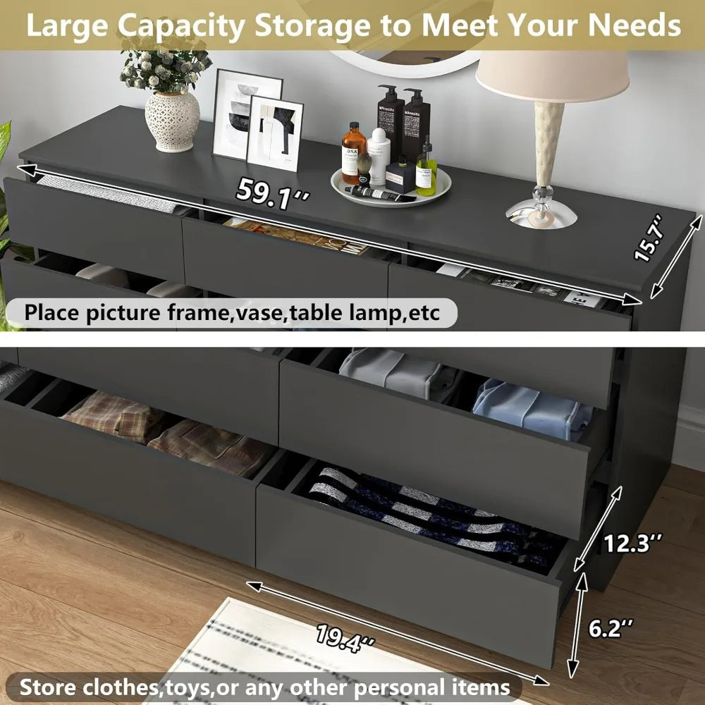 Black Dresser for Bedroom,Modern Long 12 Drawer Dresser with Deep Drawer,Wood Storage Chest of Drawer, Bedroom Storage Organizer