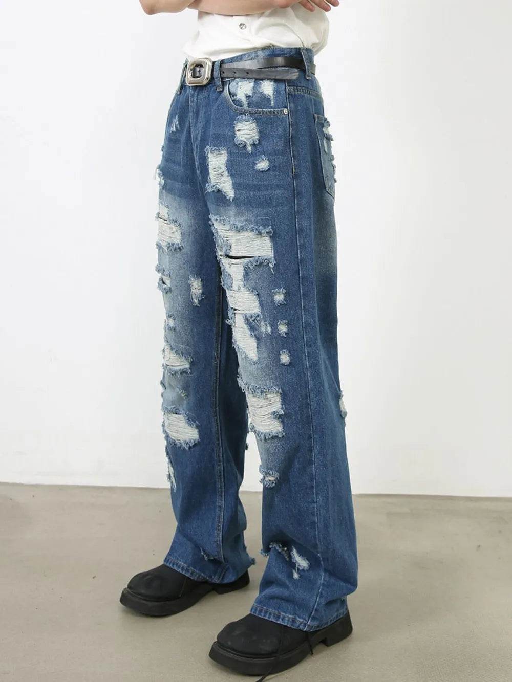 Men's Distressed Jeans with Pockets - Tredona LLC