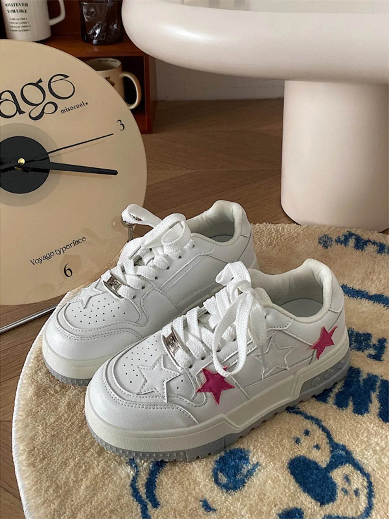 Star Pattern Lace Up Sneakers - Tredona LLC