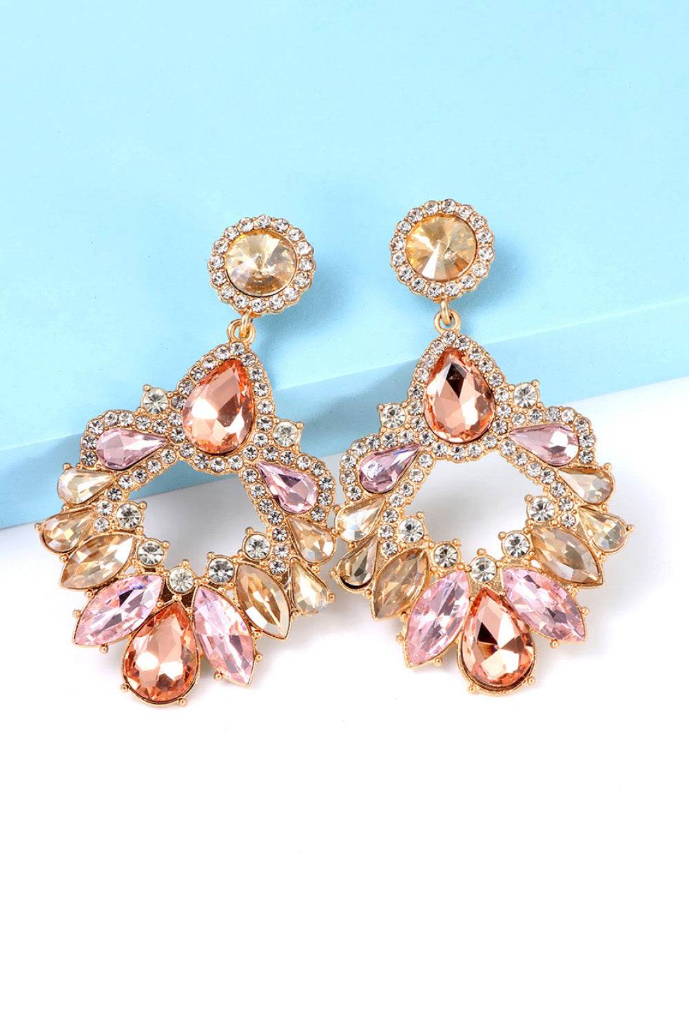 Zinc Alloy Frame Glass Stone Dangle Earrings - Tredona LLC