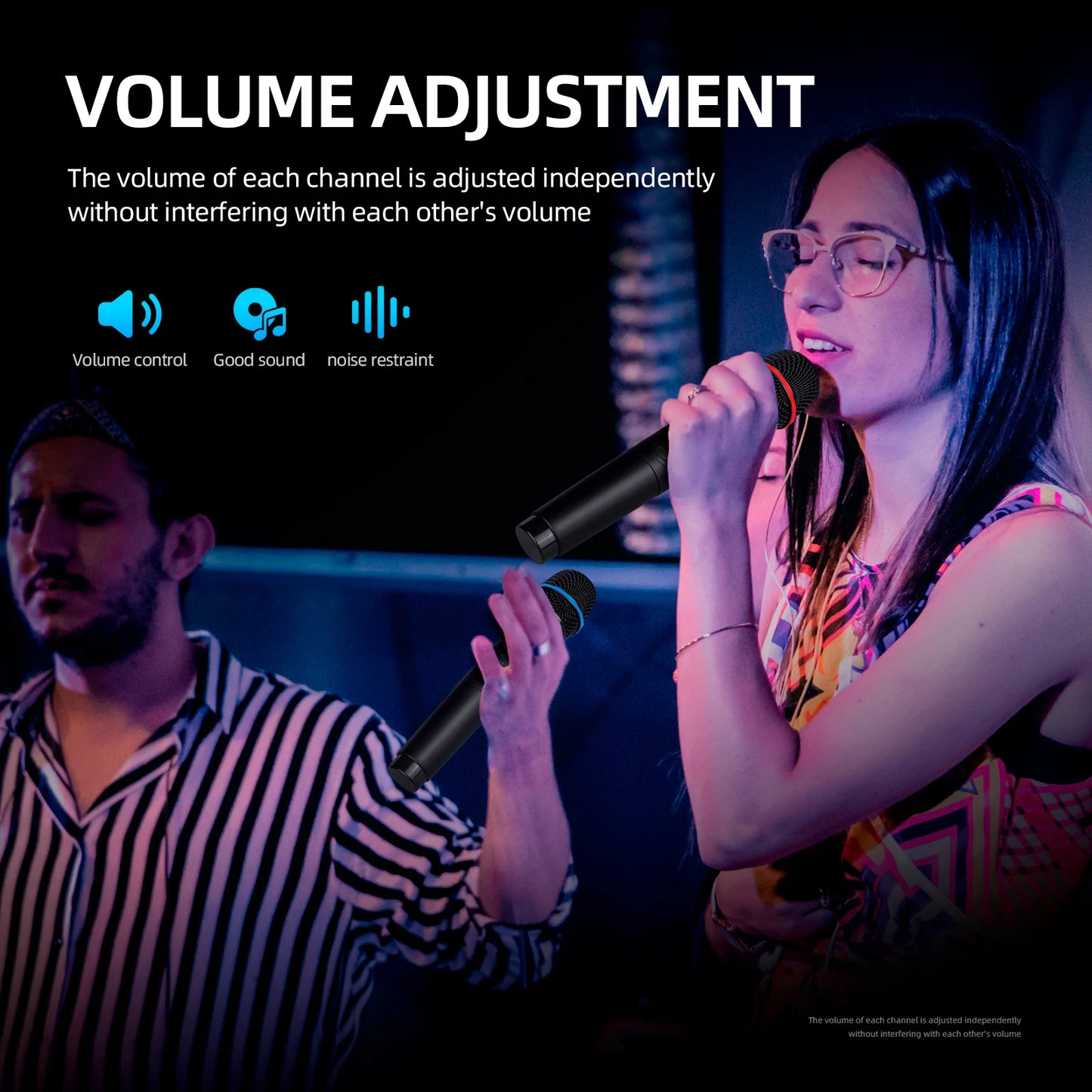 Professional UHF Wireless Microphone System 2 Channels 50m Range with Receiver for Karaoke Singing Home Party Performance 500-59