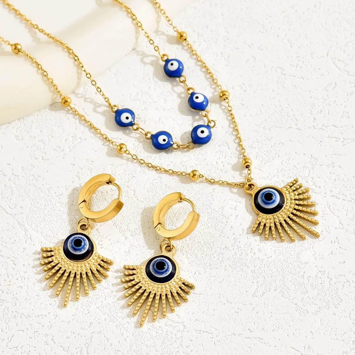 Stainless Steel Resin Necklace and Earrings Jewelry Set - Tredona LLC