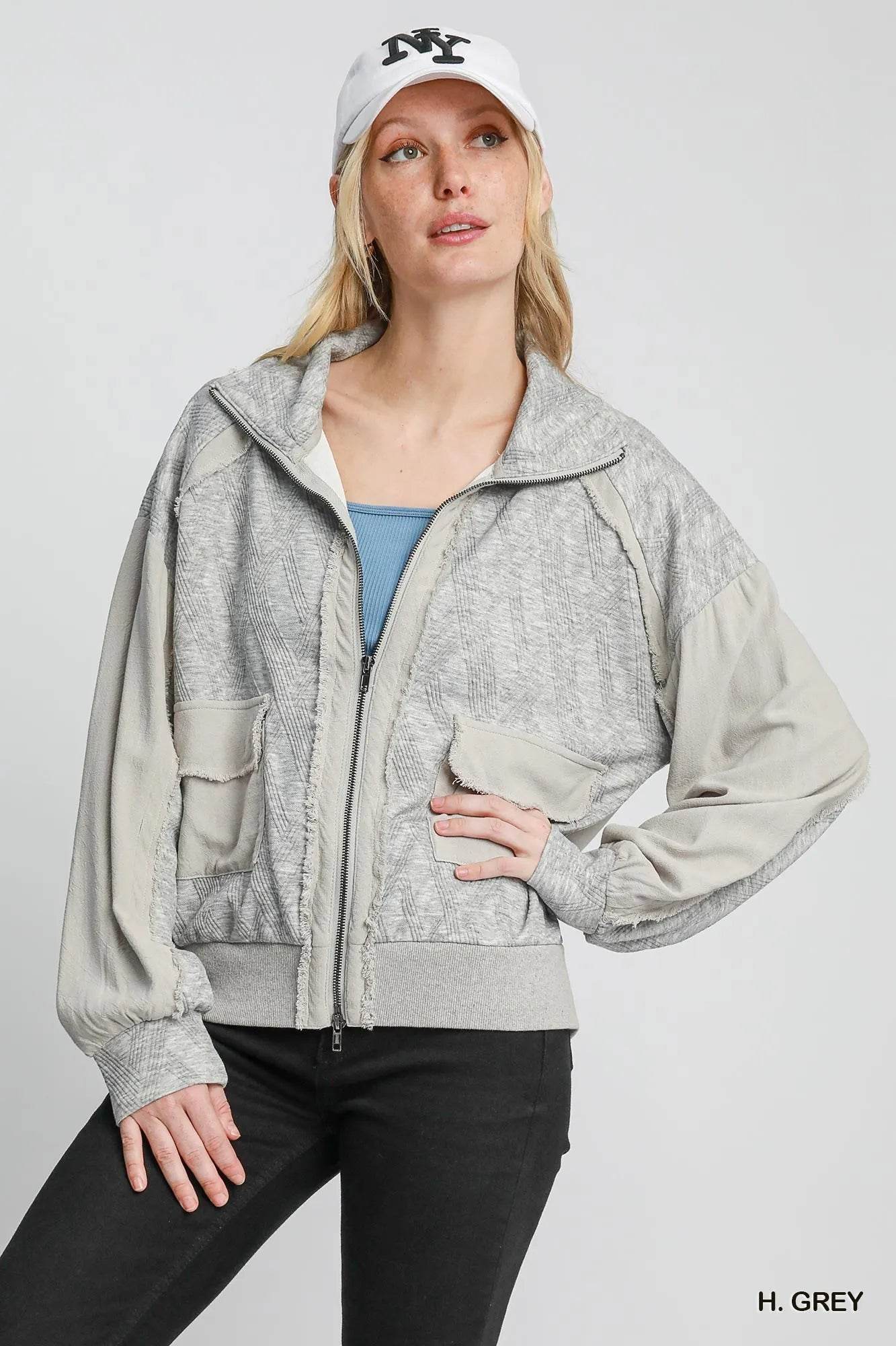 Umgee Two-Way Jacquard Zip-Up Jacket - Tredona LLC