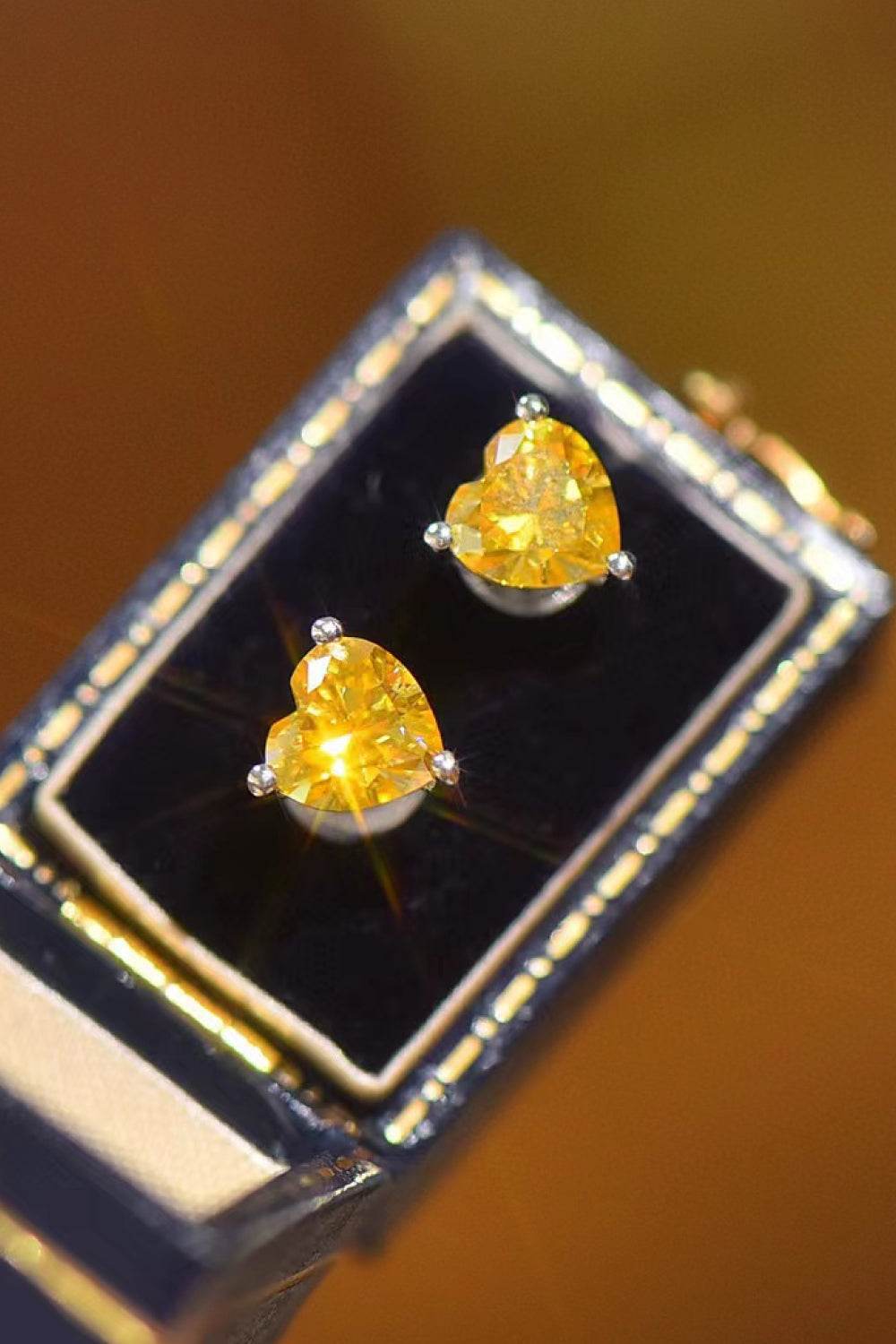 2 Carat Yellow Heart Moissanite Platinum-Plated Earrings - Tredona LLC