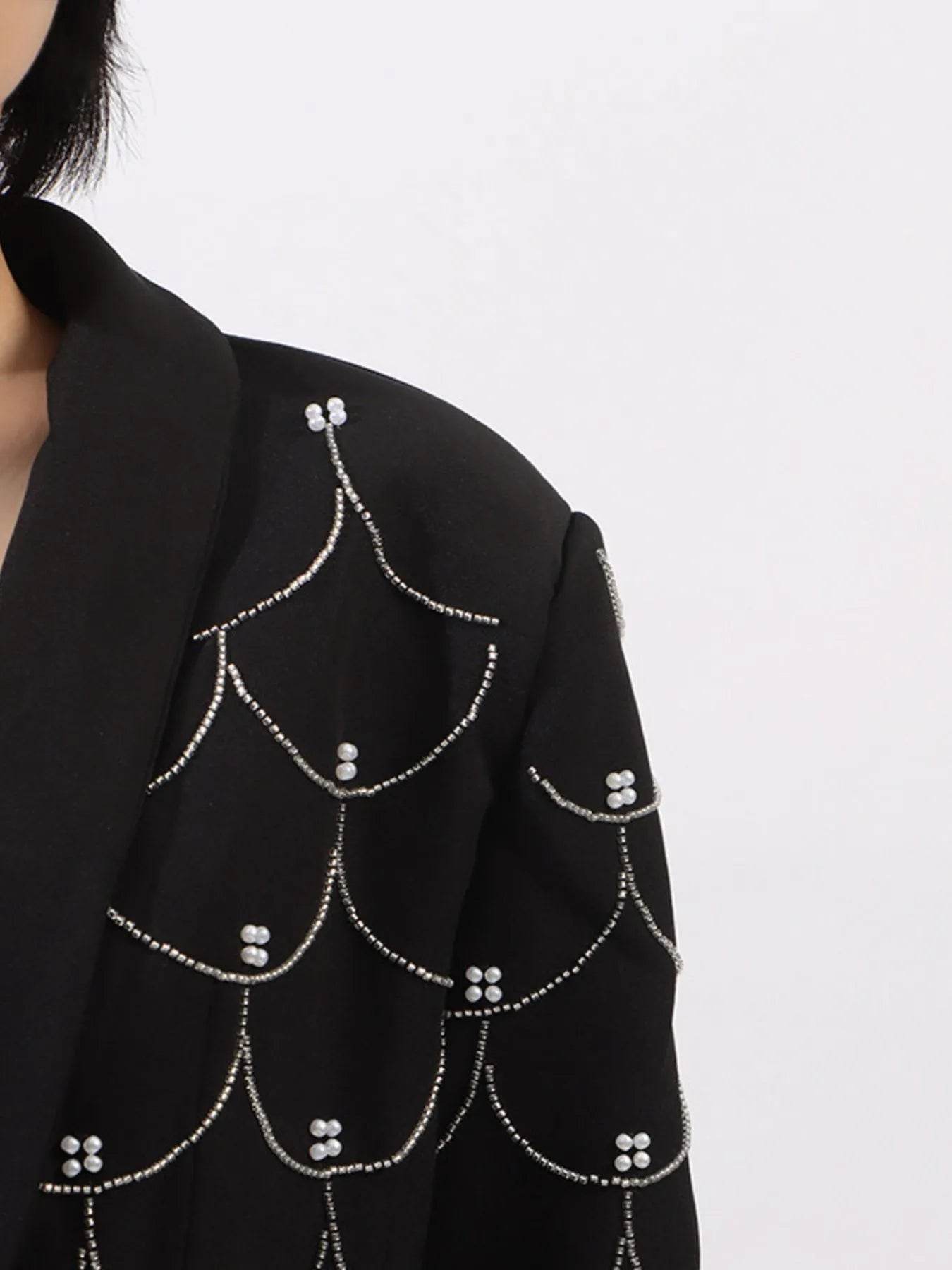Pearl Detail Long Sleeve Blazer - Tredona LLC