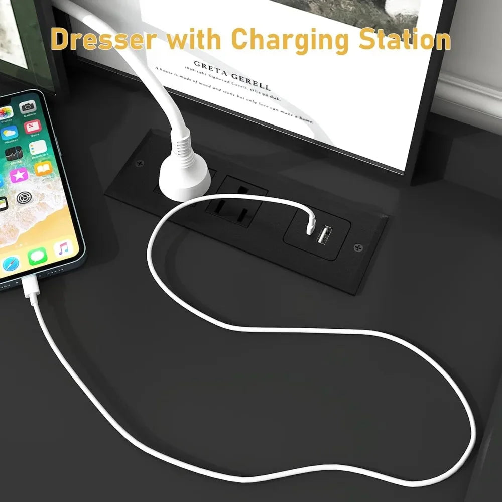 Modern LED-lit 9-Drawer Dresser with Built-in Charging Station and Power Outlet for Bedroom Organization