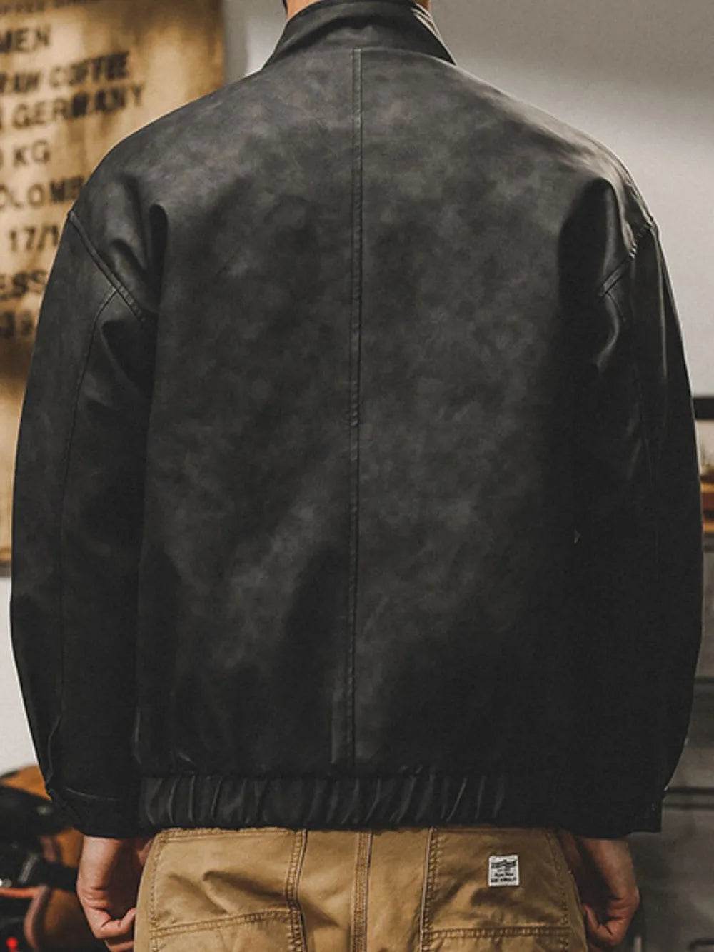 Men's Plus Size Zip Up Stand Collar Biker Jacket - Tredona LLC