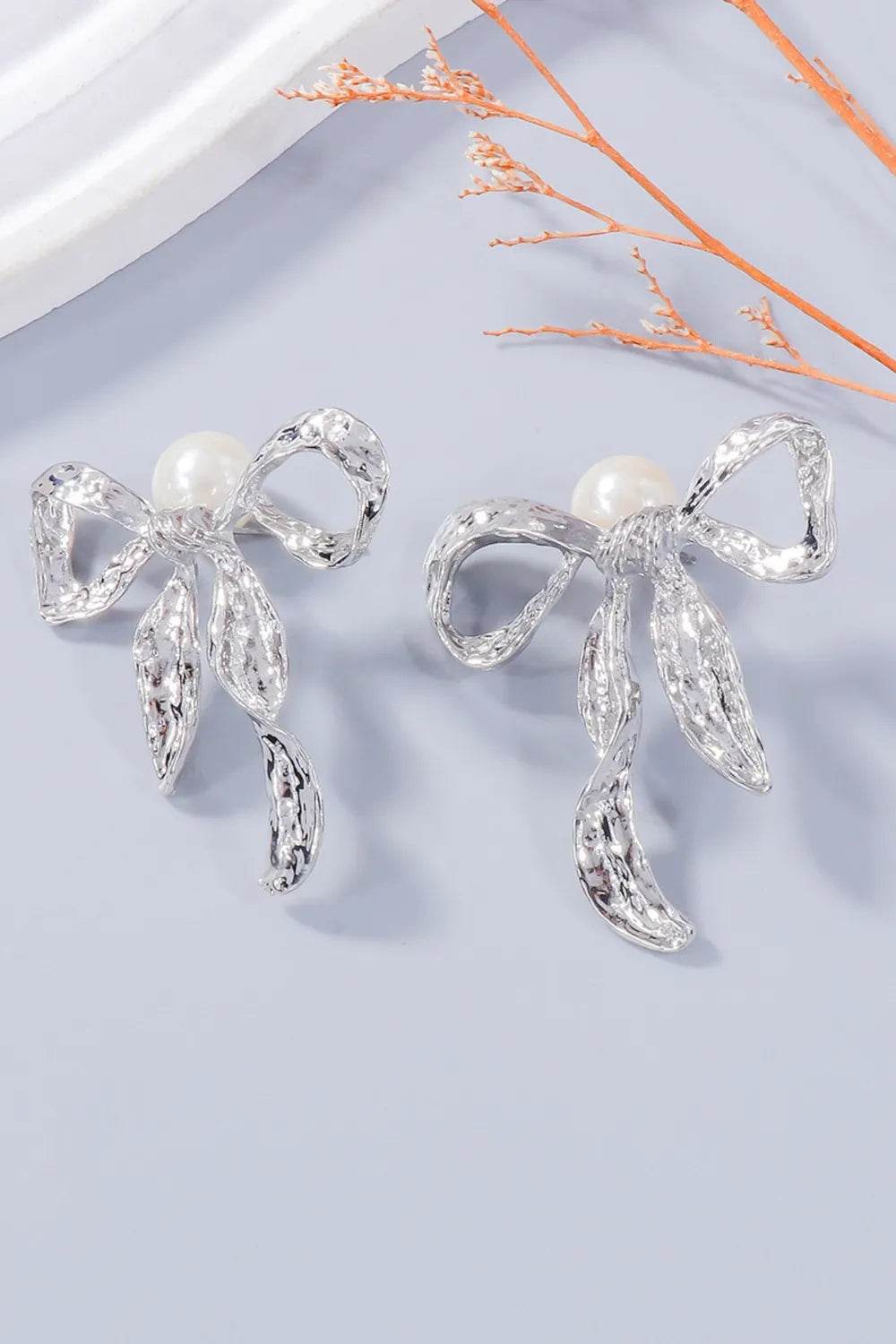 Synthetic Pearl Necklace, Bow Necklace and Bow Earrings Jewelry Set - Tredona LLC