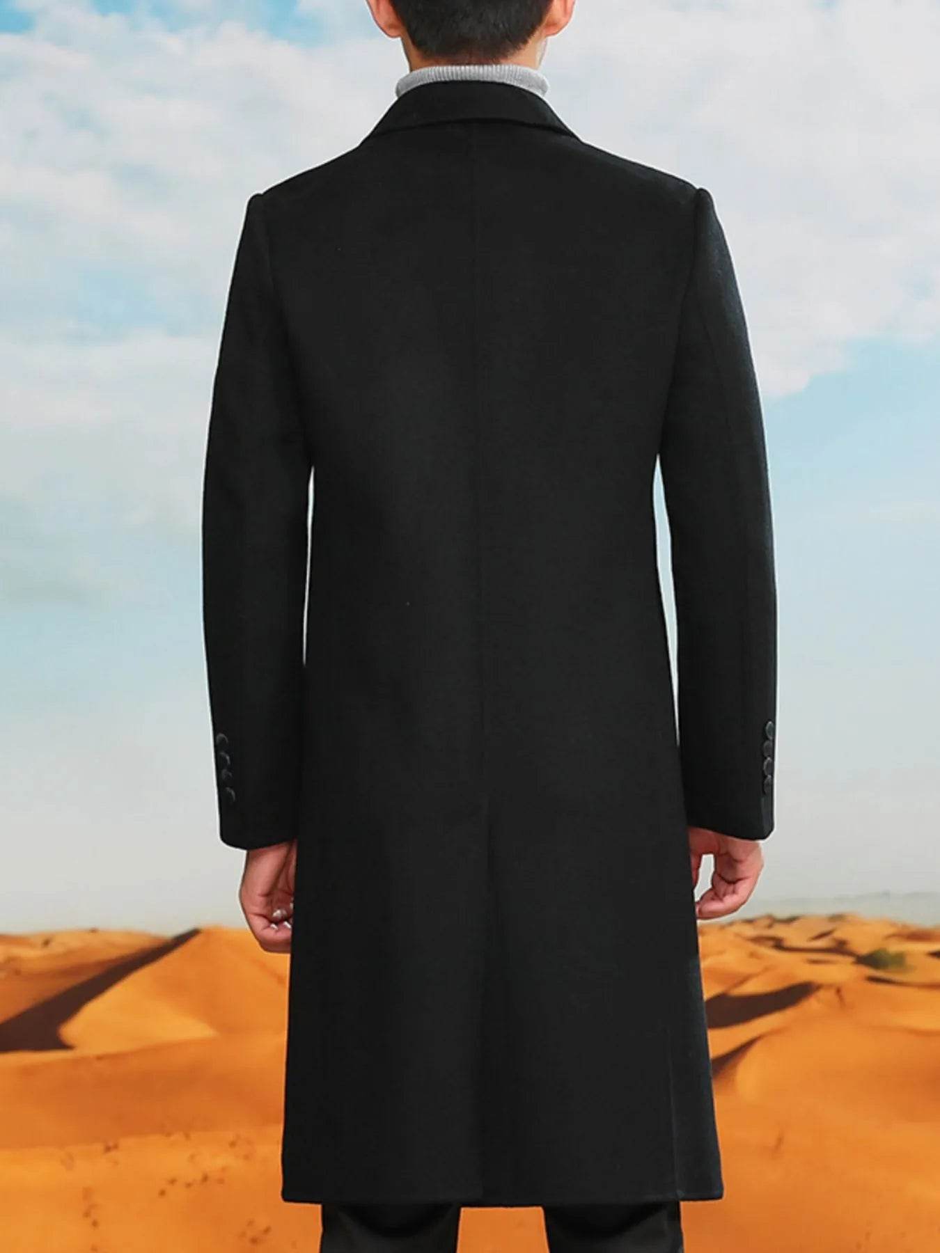 Men's Plus Size Double-Breasted Long Wool Coat - Tredona LLC