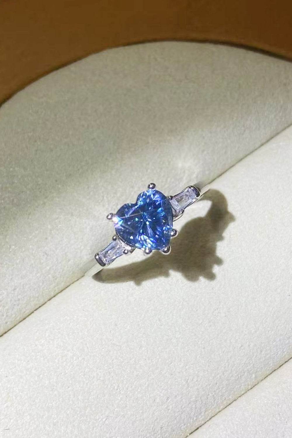 1 Carat Moissanite Heart-Shaped Platinum-Plated Ring in Blue - Tredona LLC