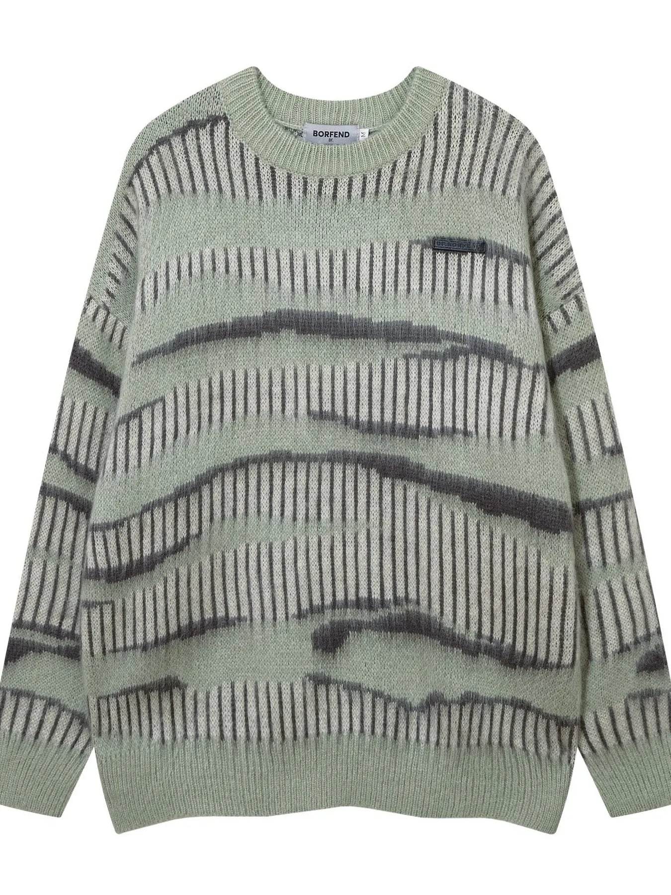 Men's Oversized Contrast Striped Round Neck Sweater - Tredona LLC