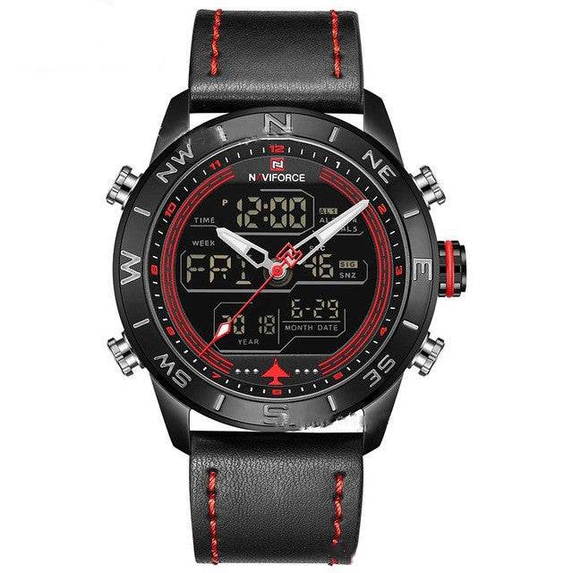 NAVIFORCE 9144 Fashion Gold Men Sport Watches Mens LED Analog Digital Watch Army Military Leather Quartz Watch Relogio Masculino - Tredona LLC
