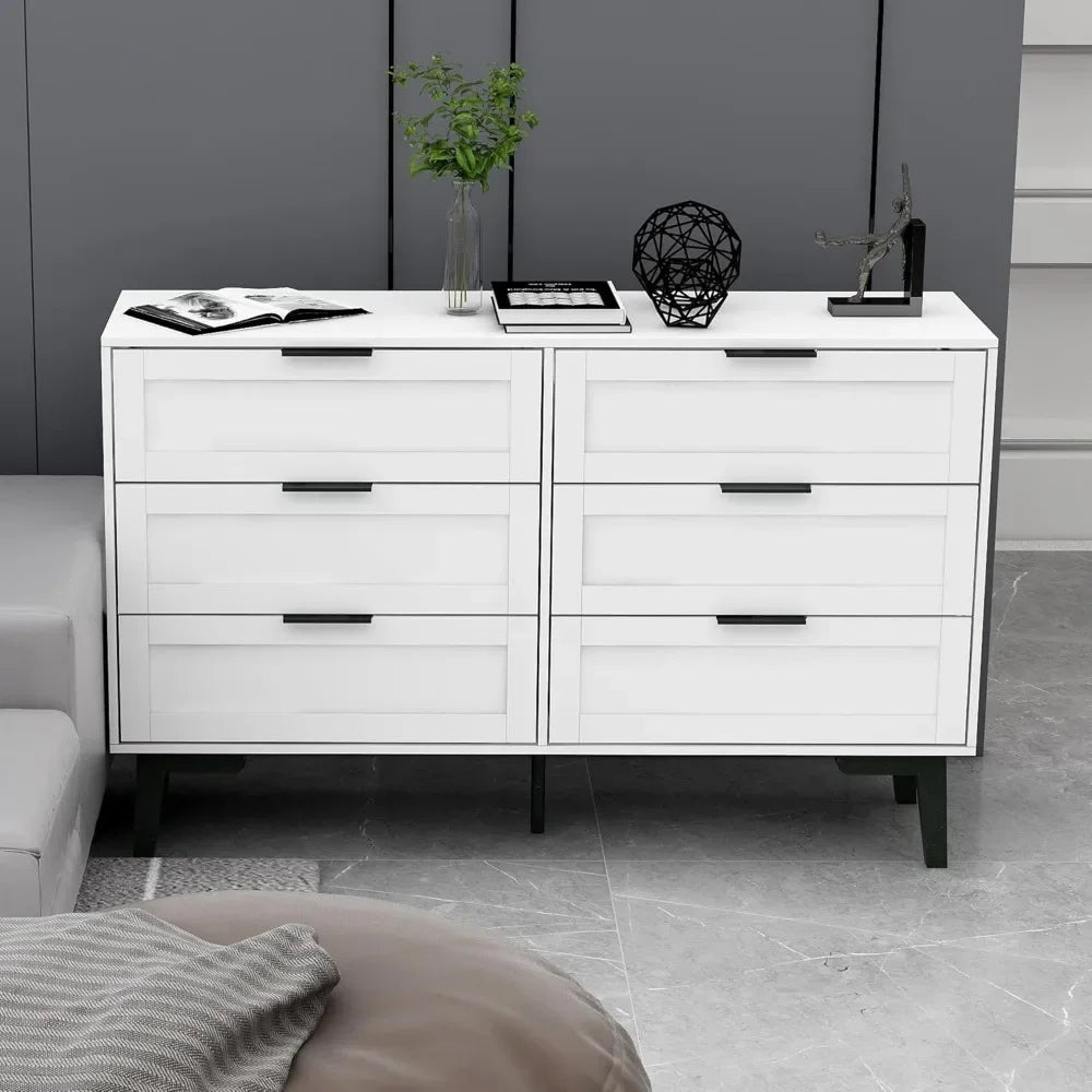 TaoHFE 6 Drawer Dresser for Bedroom Modern White Chest of Drawers for Nursery Wood Dresser for Kids Horizontal Dressers & Chests