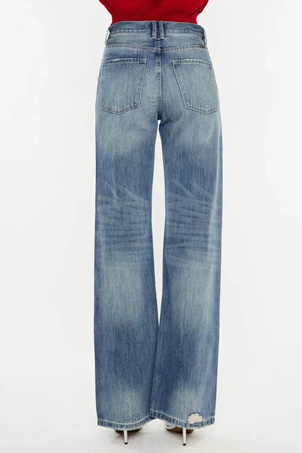 Kancan Distressed High Waist Bootcut Jeans - Tredona LLC