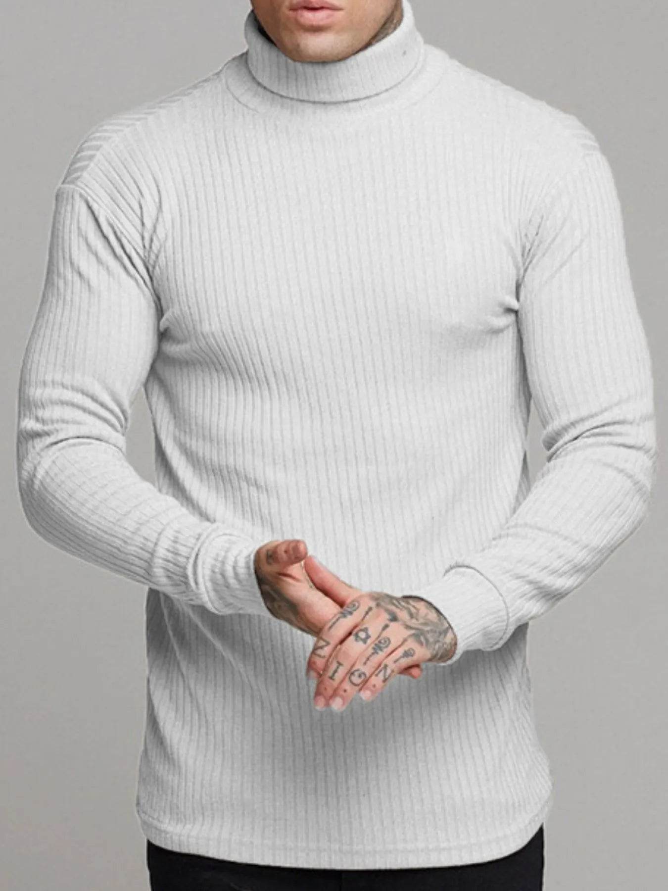 Men's Ribbed Turtleneck Long Sleeve Sweater - Tredona LLC
