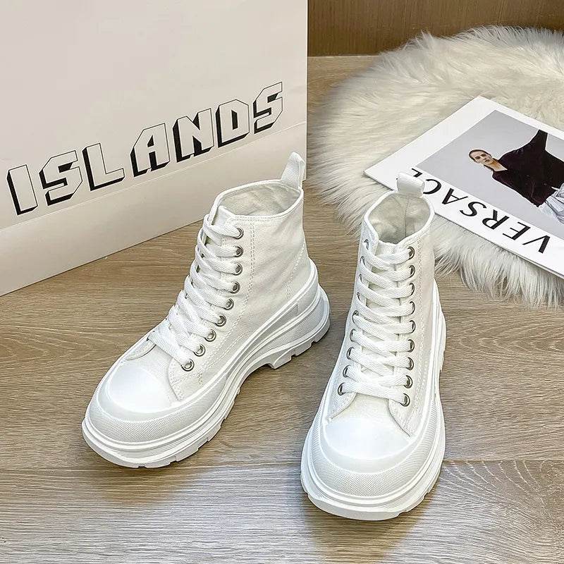 Lace Up Canvas Platform Sneakers - Tredona LLC