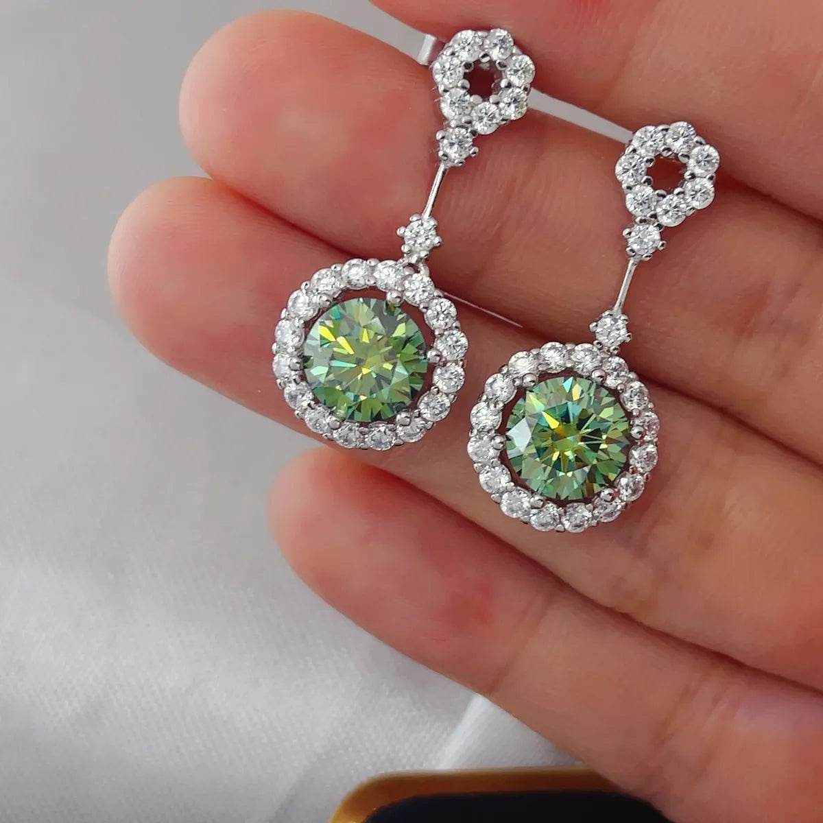 4 Carat Crystal Drop Dangle Earrings with Round Halo Design - Tredona LLC