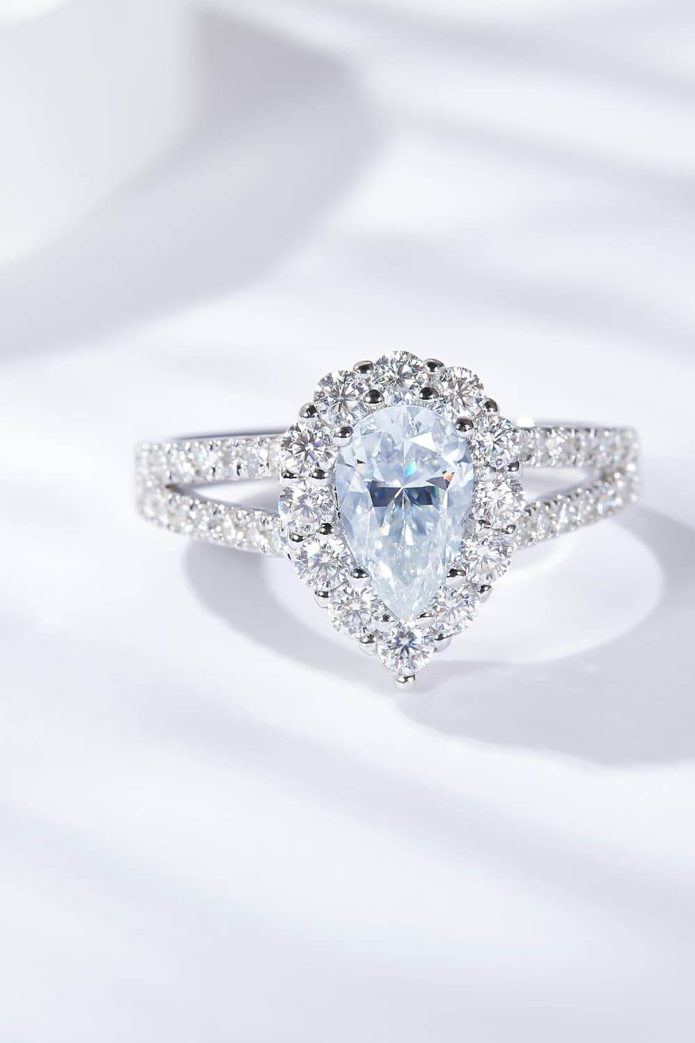 1 Carat Moissanite Teardrop Split Shank Ring - Tredona LLC