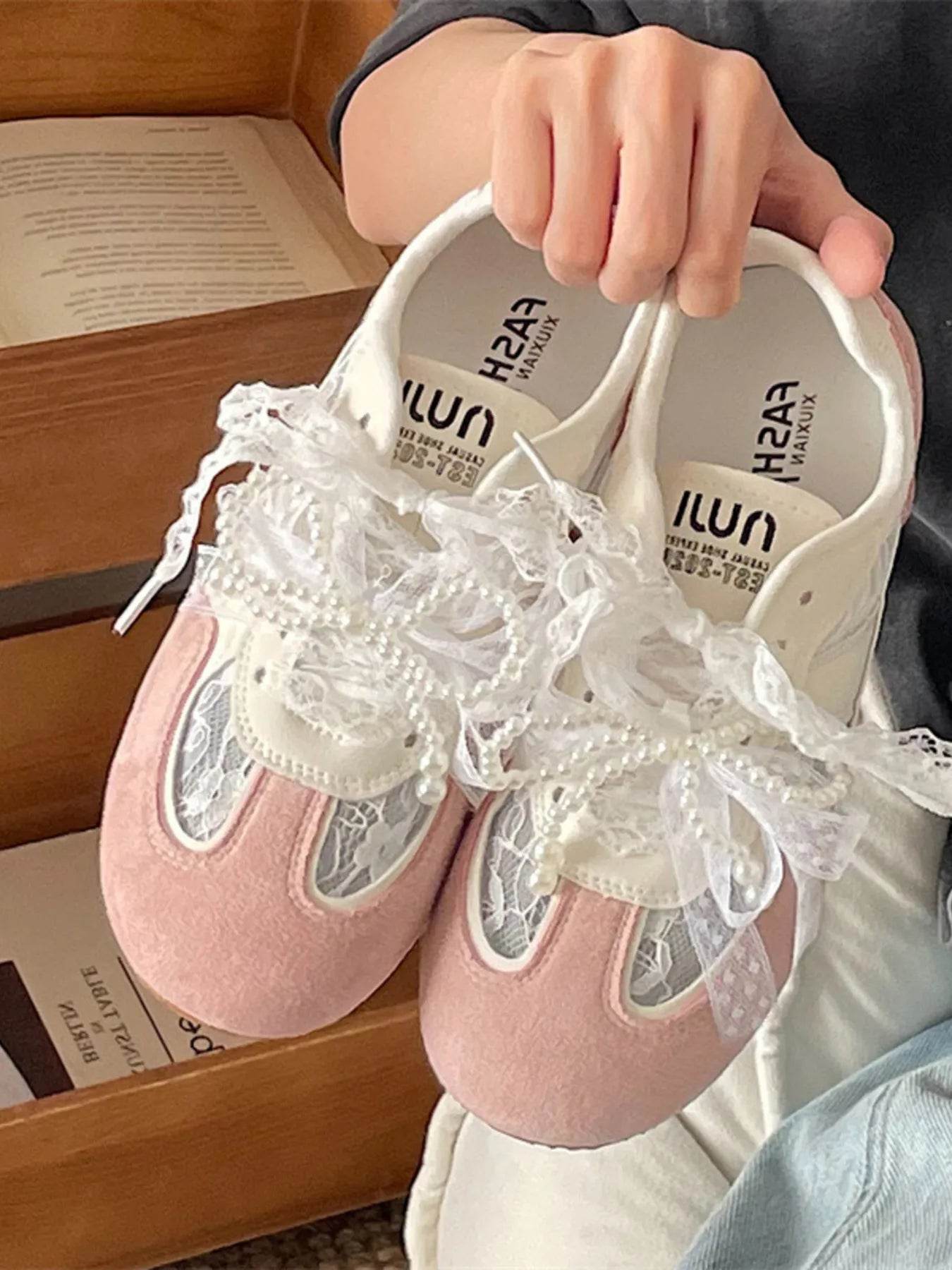 Vintage Lace Ribbon Sneakers - Tredona LLC