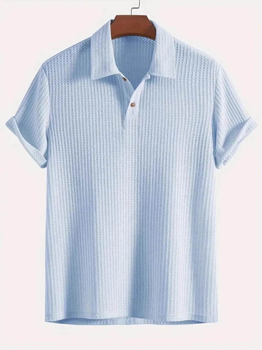 Men's Waffle-Knit Collared Neck Short Sleeve Polo - Tredona LLC