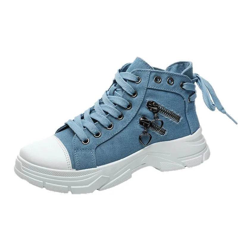 Decor Zipper Lace Up Round Toe Platform Sneakers - Tredona LLC