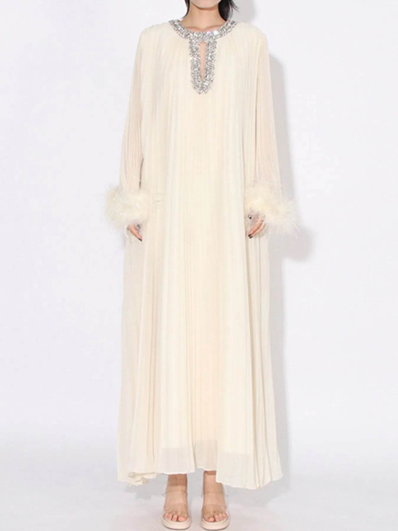 Rhinestone Long Sleeve Maxi Dress - Tredona LLC