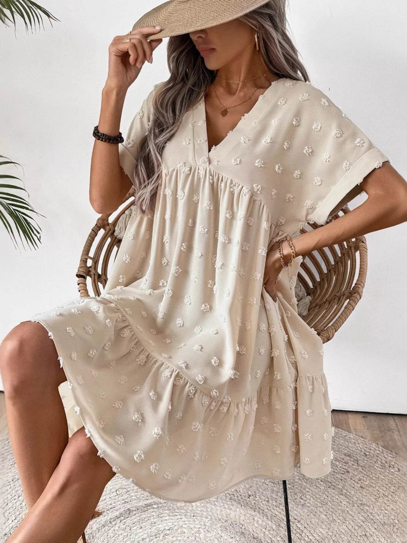 Ruffled Hem Swiss Dot Mini Dress - Tredona LLC