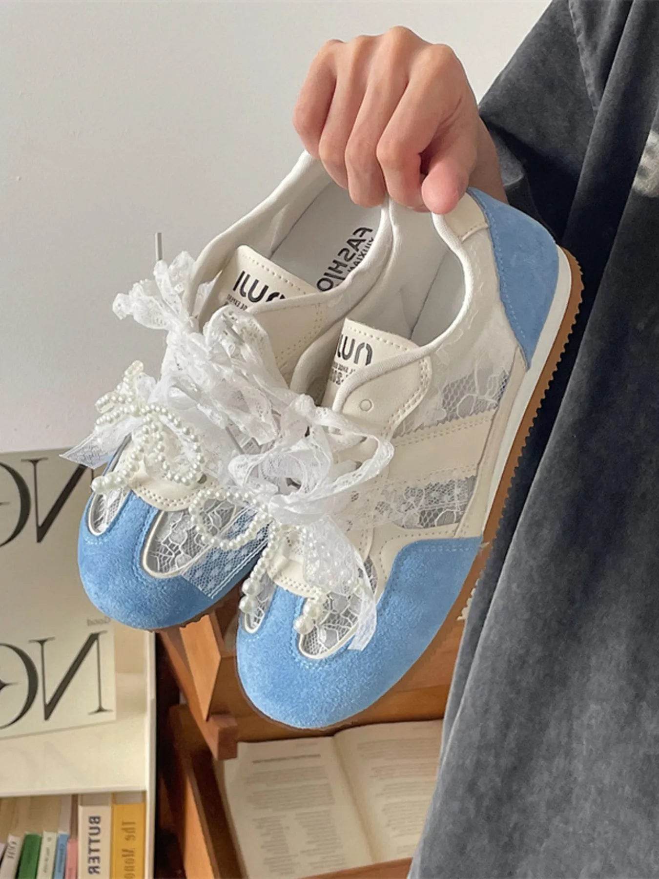 Vintage Lace Ribbon Sneakers - Tredona LLC