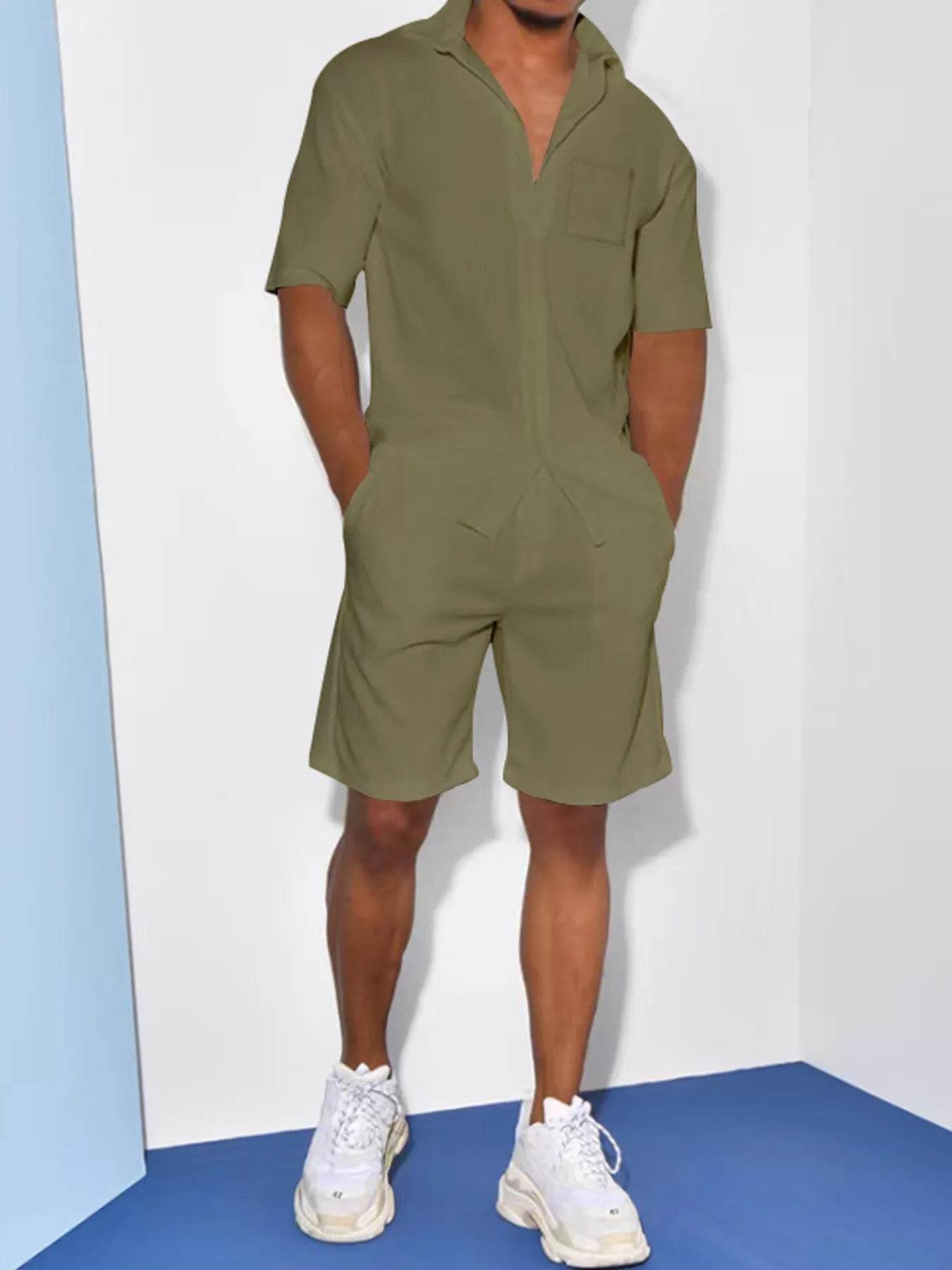 Men's Full Size Casual Short Sleeve Shirt and Shorts Matching Set Plus Size - Tredona LLC