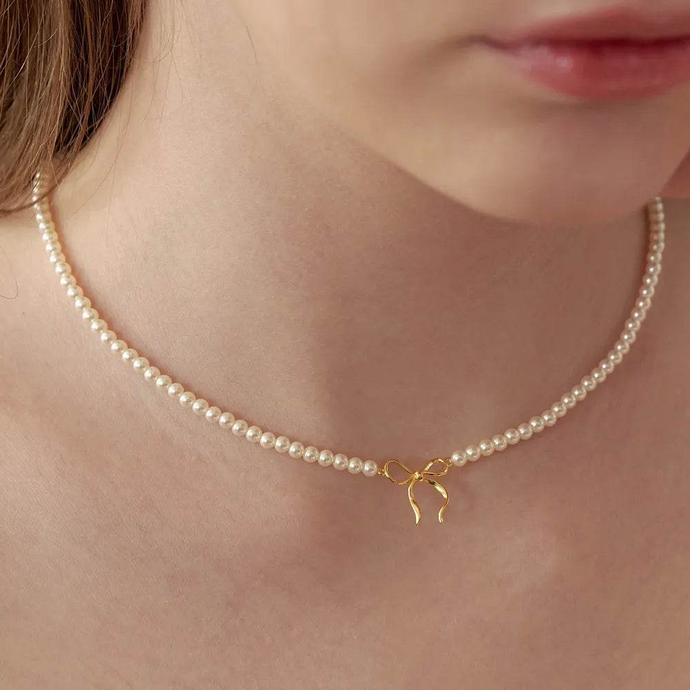 Copper Pearls Bow Necklace - Tredona LLC