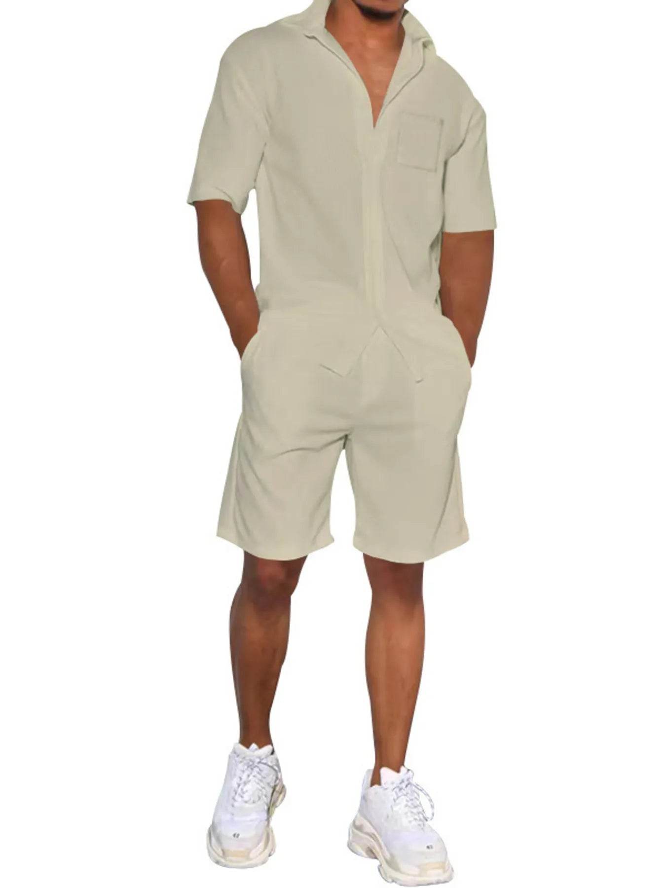 Men's Full Size Casual Short Sleeve Shirt and Shorts Matching Set Plus Size - Tredona LLC
