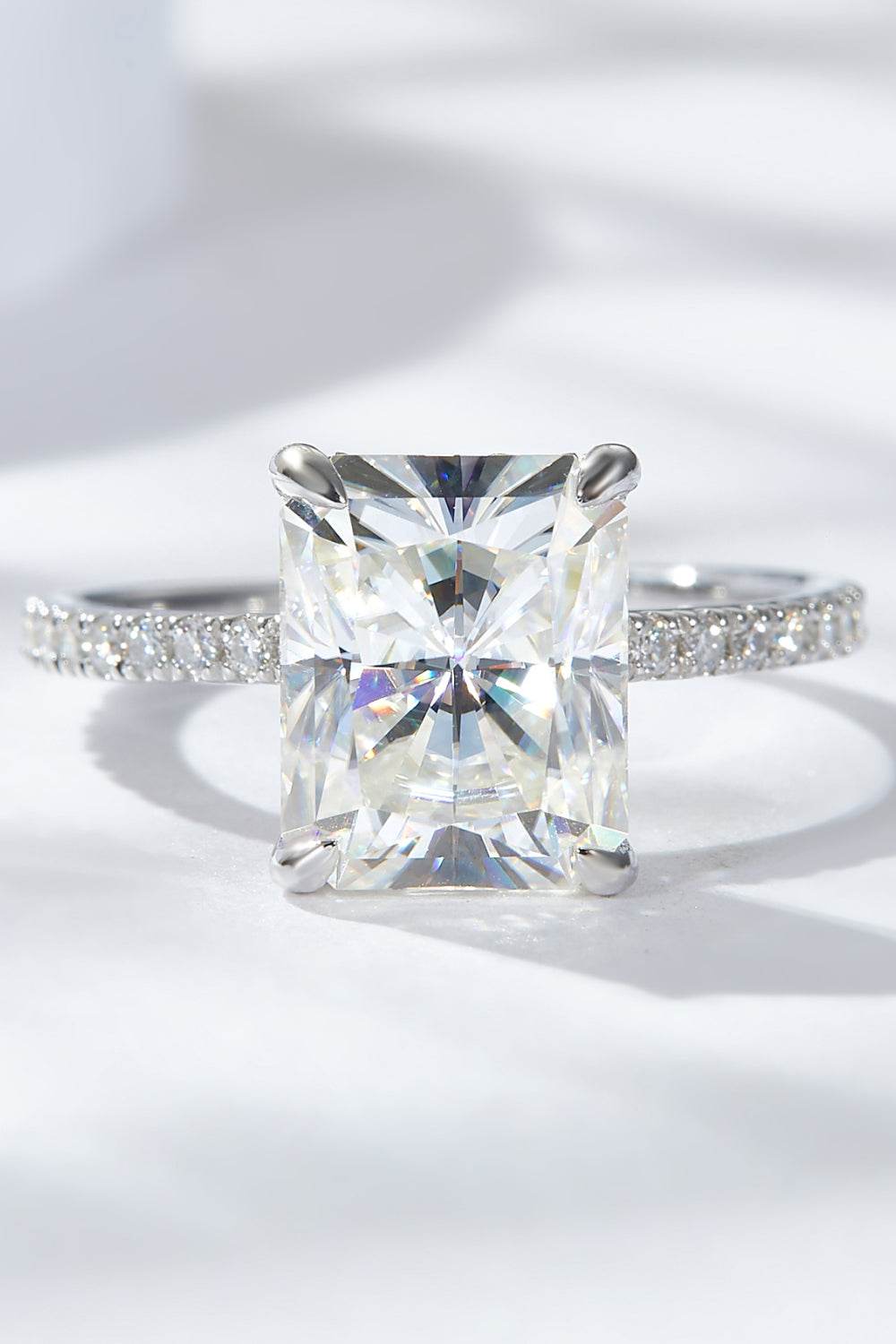 4 Carat Moissanite 4-Prong Side Stone Ring - Tredona LLC