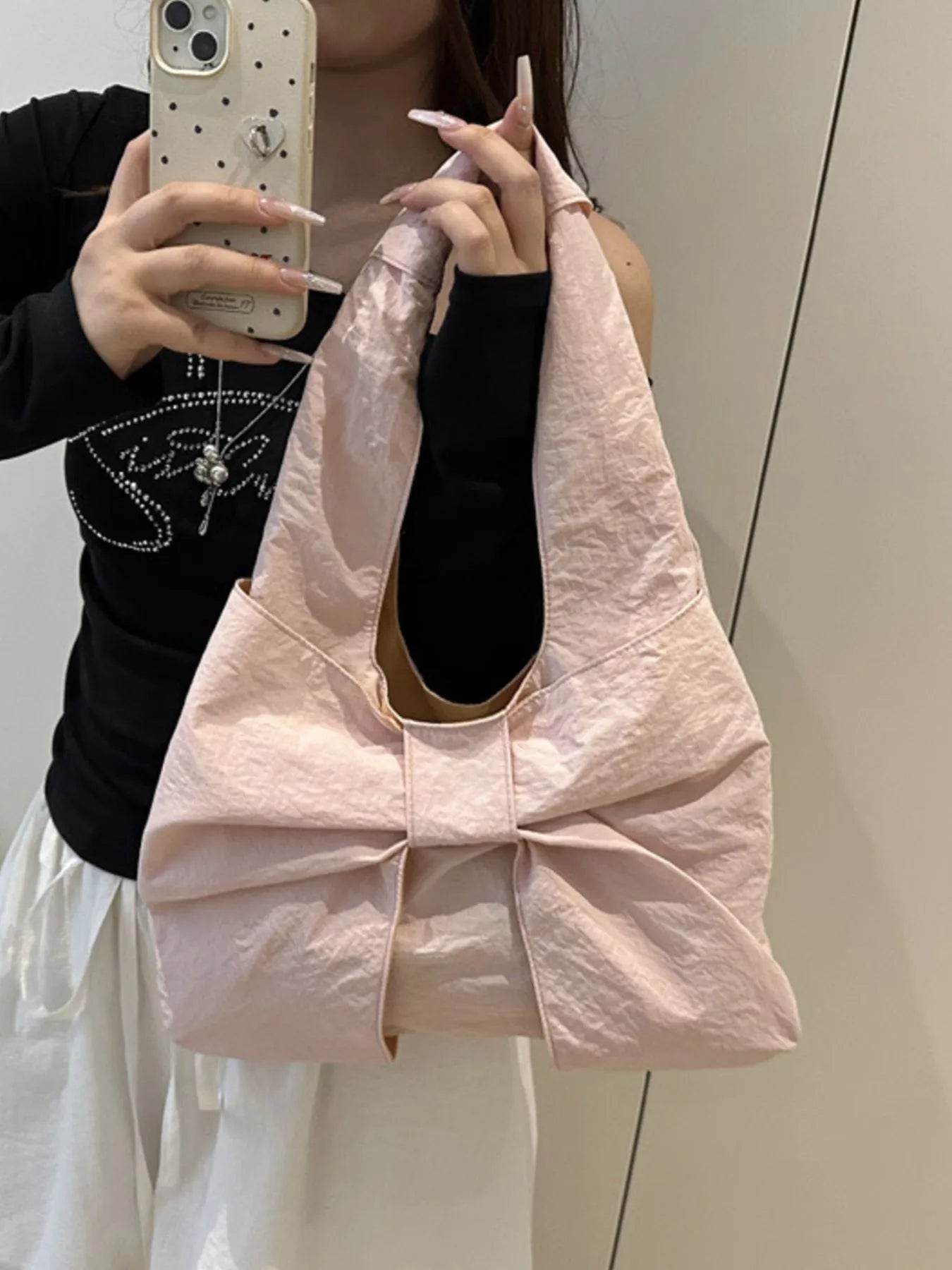 Ruched Bow Shoulder Bag - Tredona LLC