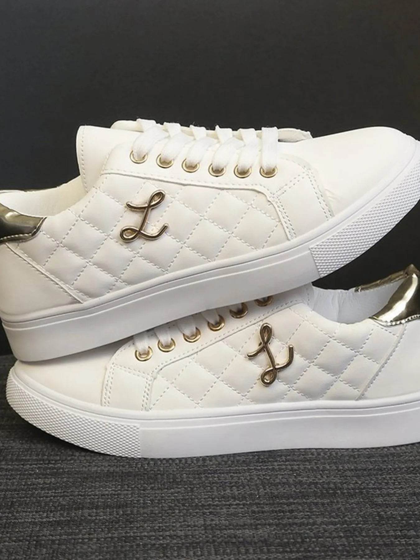 Quilted Platform Sneakers with Metallic Gold Accents - Tredona LLC