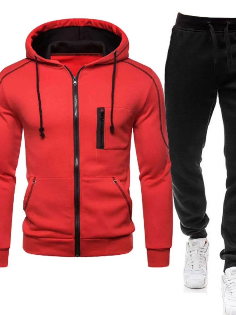 Men's Full Size Zip Up Long Sleeve Hoodie and Pants Set Plus Size - Tredona LLC