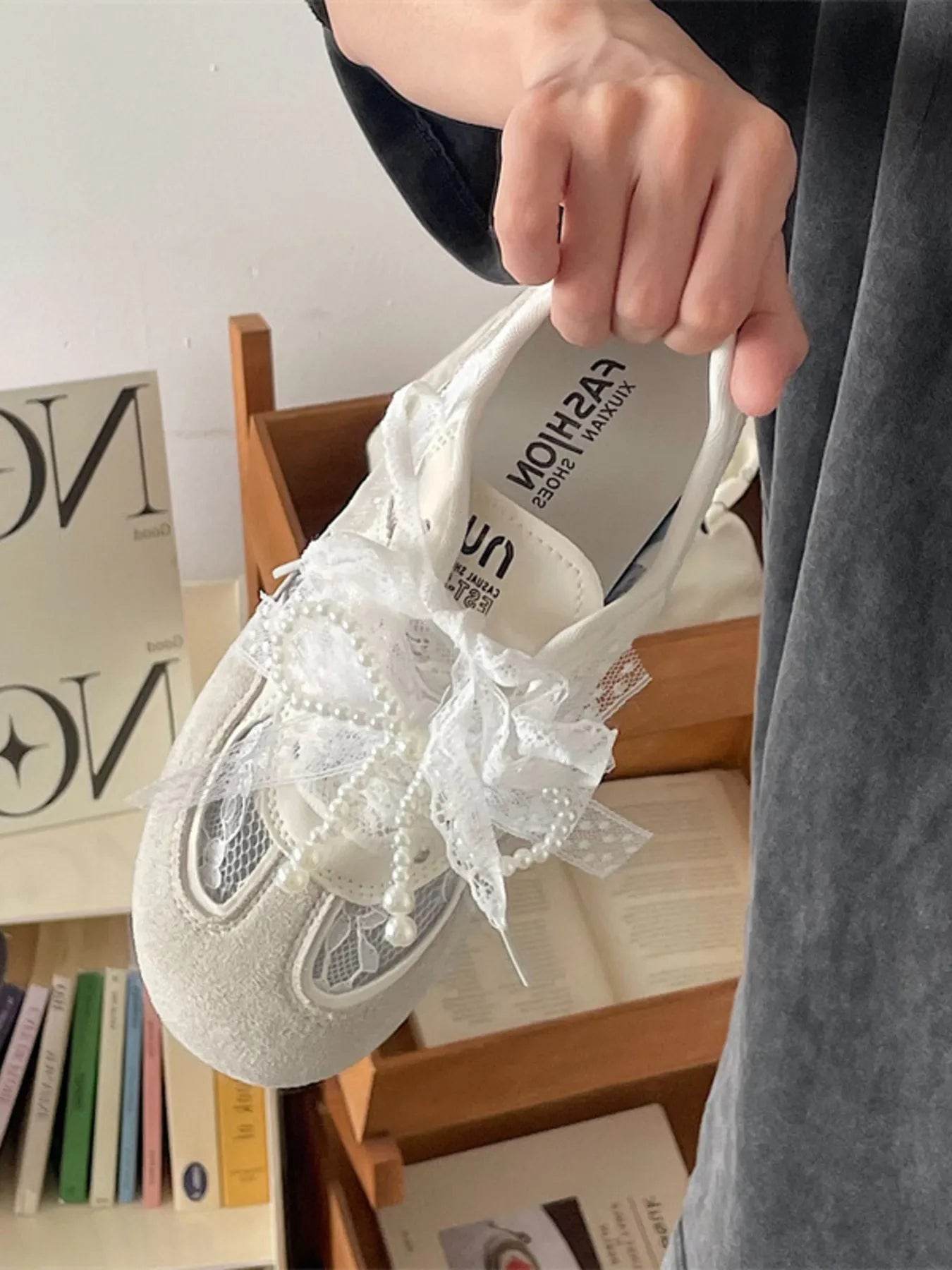 Vintage Lace Ribbon Sneakers - Tredona LLC