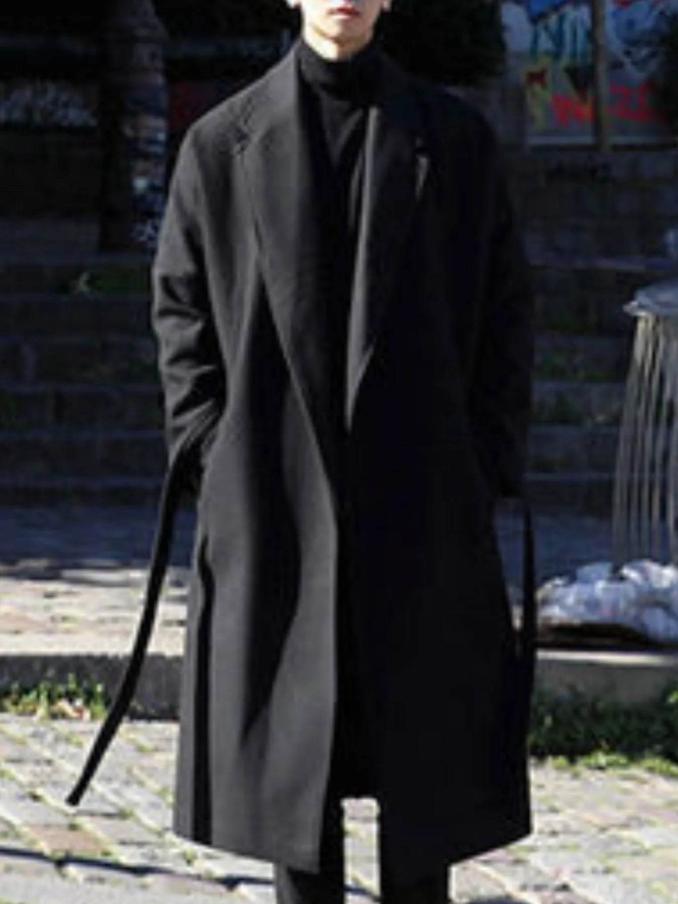 Men's Plus Size Lapel Collar Long Sleeve Longline Coat - Tredona LLC