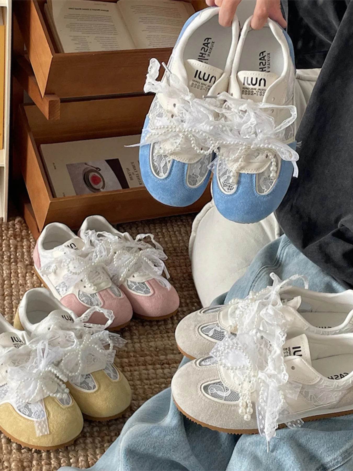 Vintage Lace Ribbon Sneakers - Tredona LLC