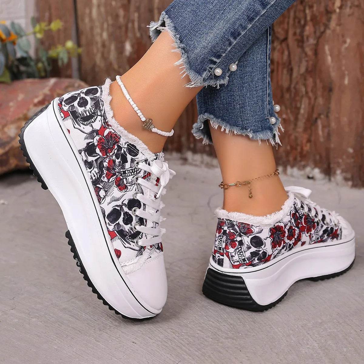 Printed Lace Up Platform Sneakers - Tredona LLC