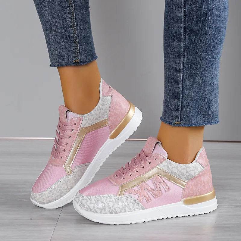 Contrast Lace Up Round Toe Sneakers - Tredona LLC