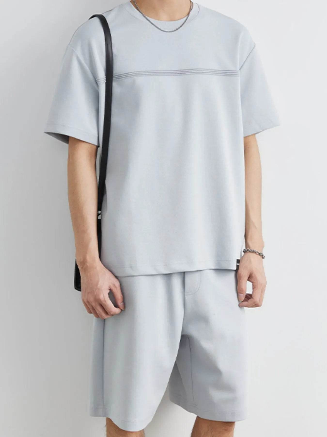 Men's Plus Size Round Neck Short Sleeve Top and Shorts Set - Tredona LLC