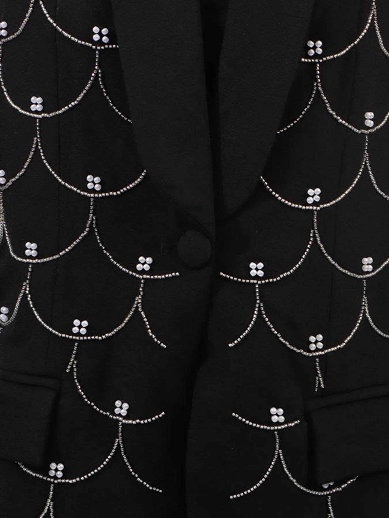 Pearl Detail Long Sleeve Blazer - Tredona LLC