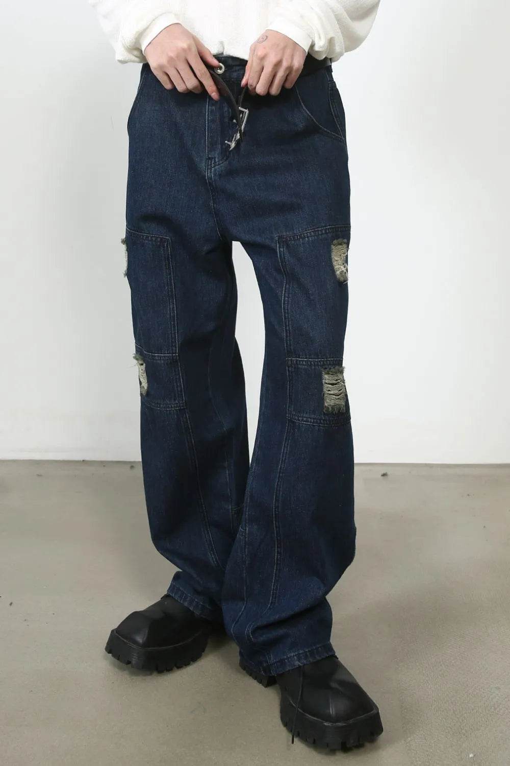 Men's Distressed Jeans with Pockets - Tredona LLC