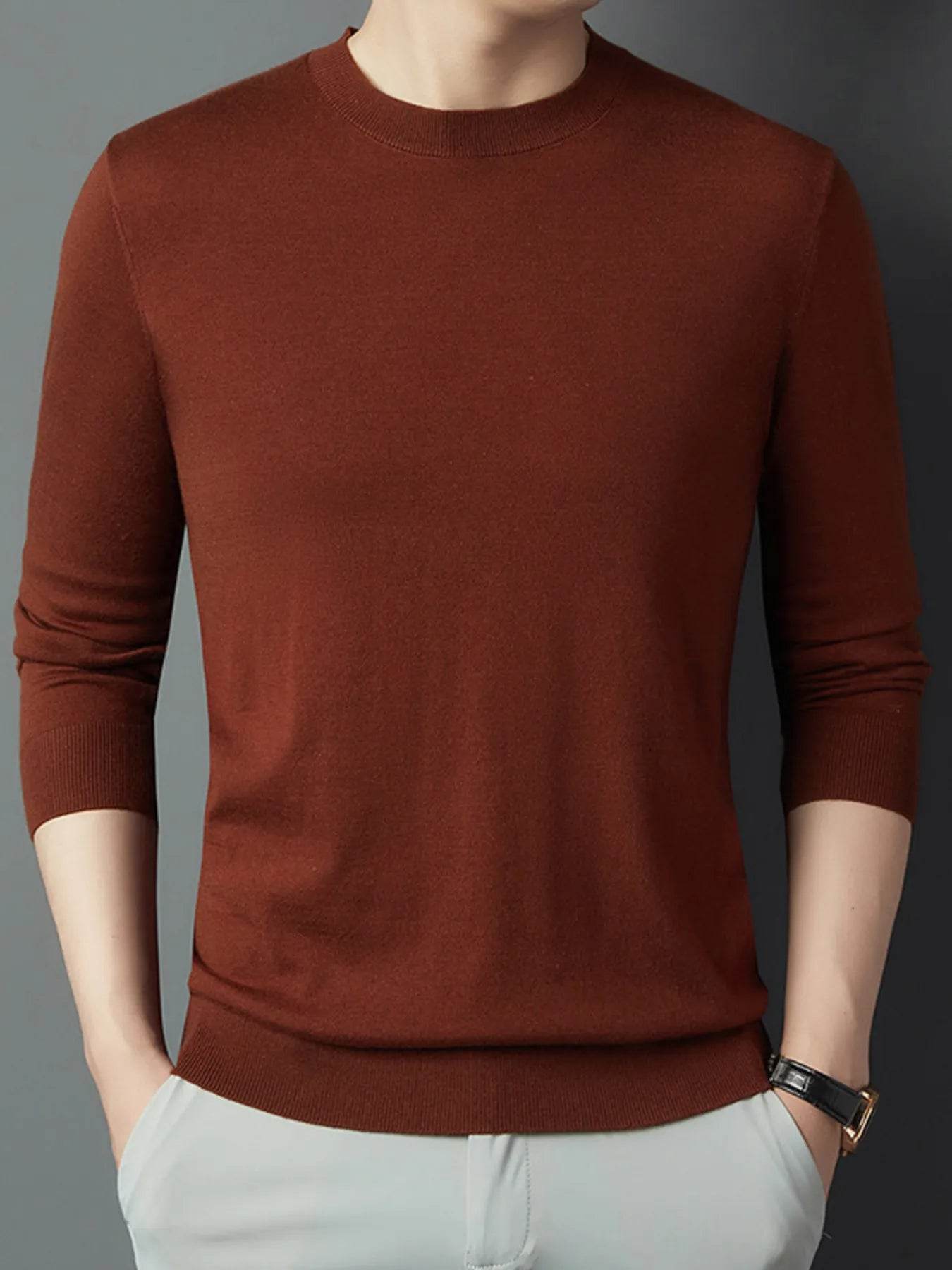 Men's Full Size Round Neck Long Sleeve Knit Top Plus Size - Tredona LLC