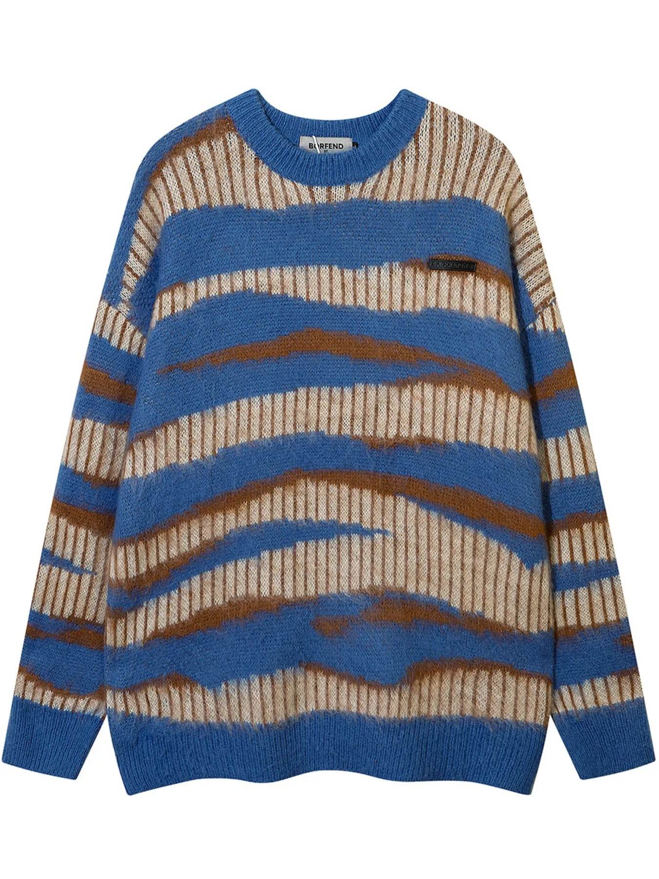 Men's Oversized Contrast Striped Round Neck Sweater - Tredona LLC